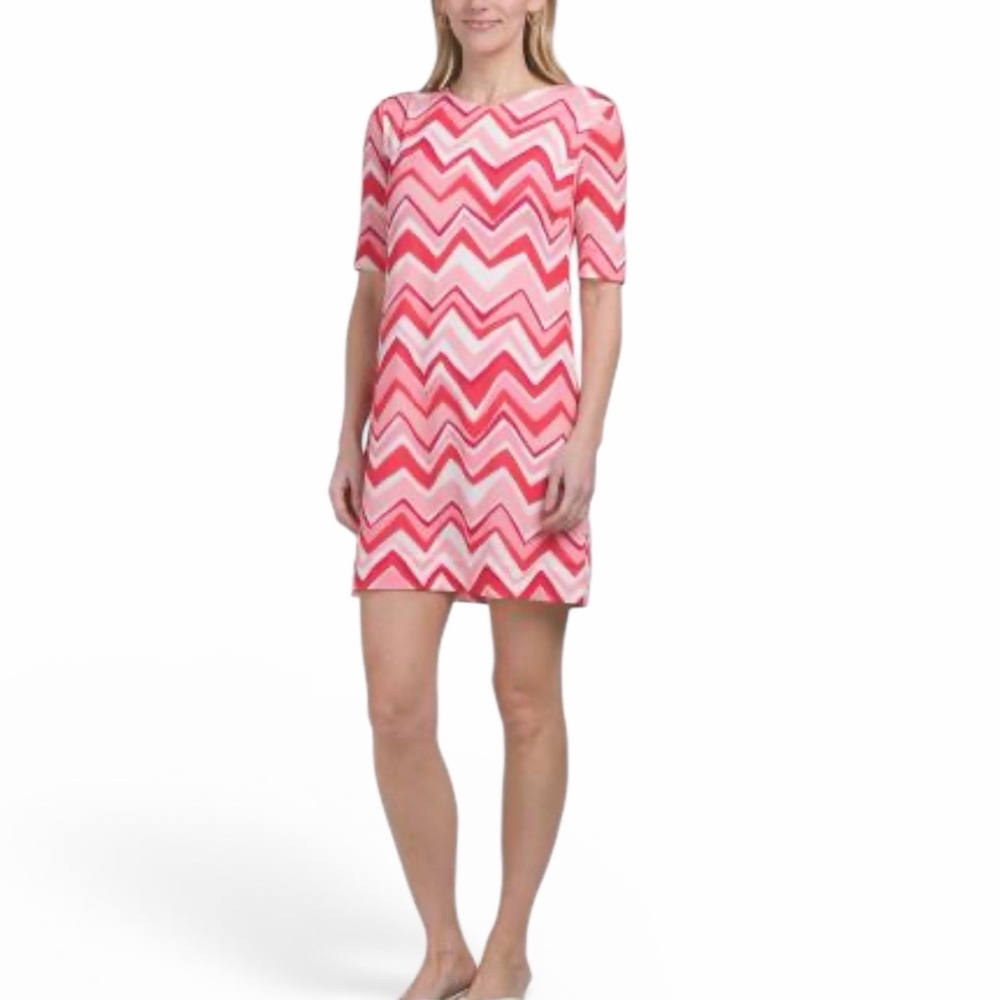 Missoni Chevron Elbow Length Mini Dress in Pink and Red